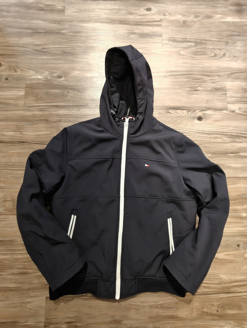 Tommy Hilfiger Navy Hooded Windbreaker with White Trim